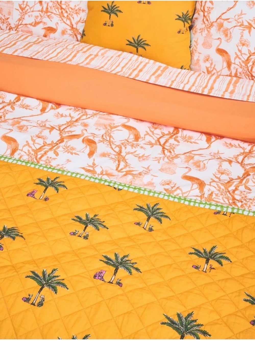 Coniglio Palm Beach cotton Orange Palm-Print gingham Quilted Bedding TWIN - Picture 3 of 9
